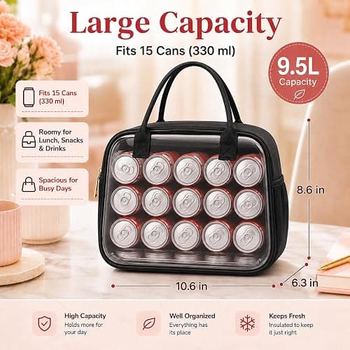 CAMTOP Lunch Box for Women Insulated Lunch Bag Lunchbox Cooler Thermal Leakproof Quilted Reusable Lunch Tote Bag for Work School Travel Picnic (Black) thumbnail 2