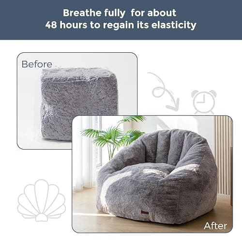MAXYOYO Giant Bean Bag Chair, Oversized Bean Bag Couch for Adults and Kids, Faux Fur Shell-Shaped Large Chair with Filler, Stuffed Big Accent Sofa Lounge Floor Sofa for Gaming, Reading, Dark Grey thumbnail 4