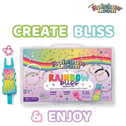 Rainbow Loom: 2,400 Bands & 1,000 Beads AutoLoom Rainbow Bliss Kit with AutoLoom & Finger Loom – DIY Braid & Bead Bracelet Jewelry Making Set for Kids 7+ thumbnail 5