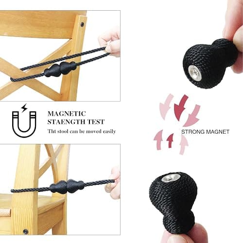 Nieffeiy Magnetic Curtain Tiebacks Outdoor Curtain Tie Backs Rope Decorative Magnetic Curtain Holders for Drapes Window Treatment Holdbacks, Black 2Pack thumbnail 3