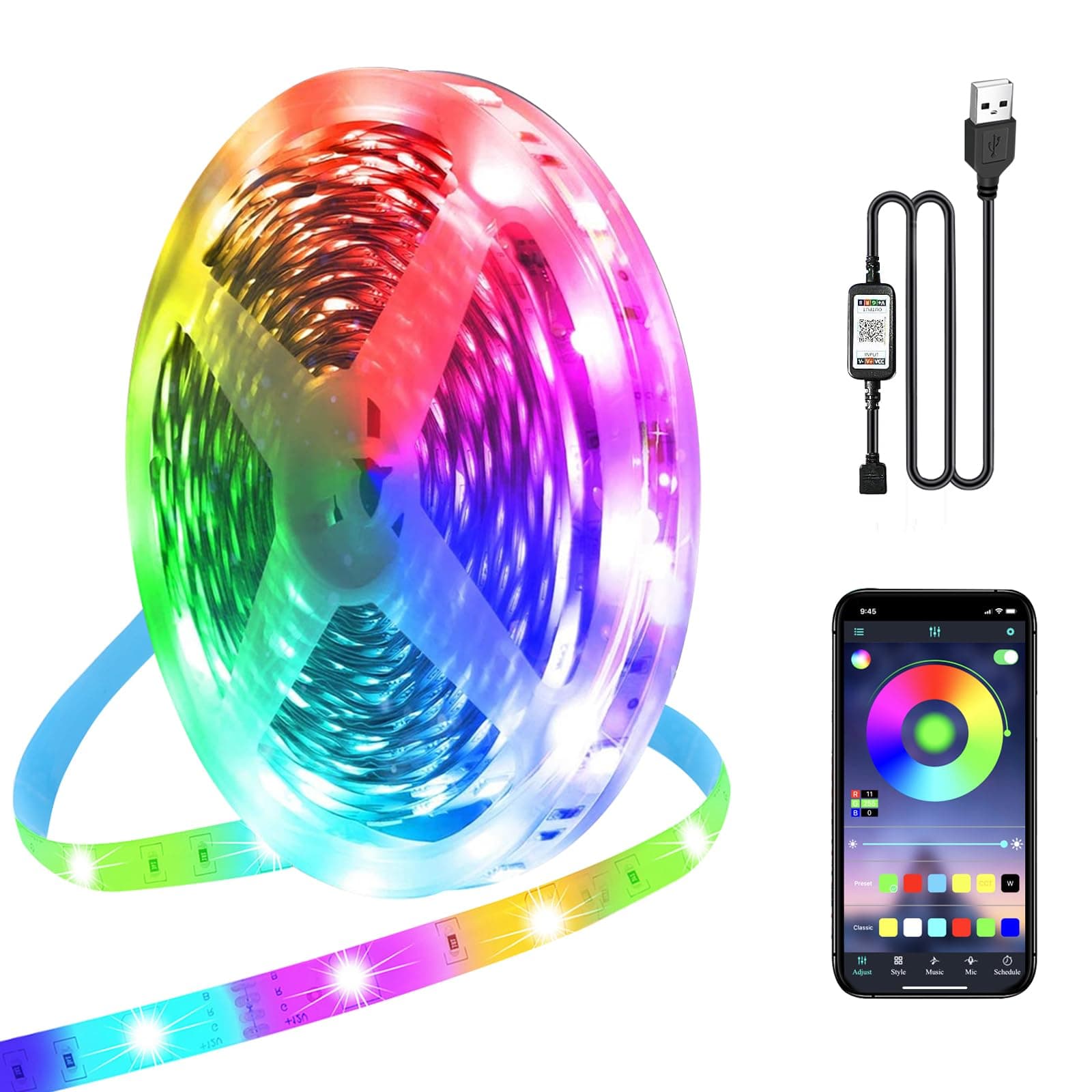 10M LED Strip, USB Bluetooth RGB LED Strip Lighting App Control Flexible Smart Led Strip, RGB Color Change Music Timing Led Strip Light, Ideal for Home Decoration, Mood Lighting - Image 1