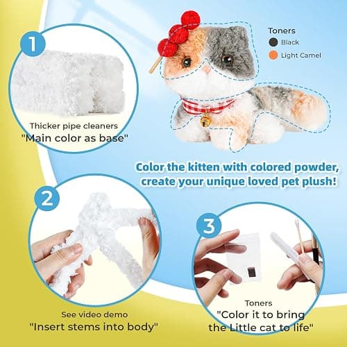 Pipe Cleaners Craft kit, A Pipe Cleaner kit Suitable for Beginners. It Includes a Kits for Making The Shapes of 4 Animal and Comes with Simple and Easy-to-Understand Video tutorials(4pack cat) thumbnail 9