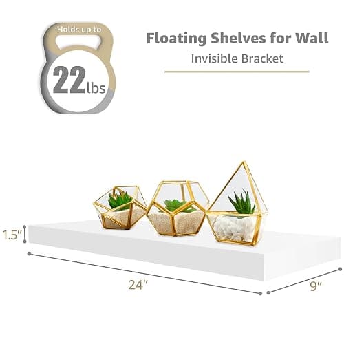 Sorbus Floating Shelves for Wall - 24" Bathroom Shelves, Wall Decor for Bedroom, Kitchen, Living Room, Home Decor & Book Storage - Mounted Floating Shelf with Invisible Brackets (White, 4 Pack) thumbnail 3