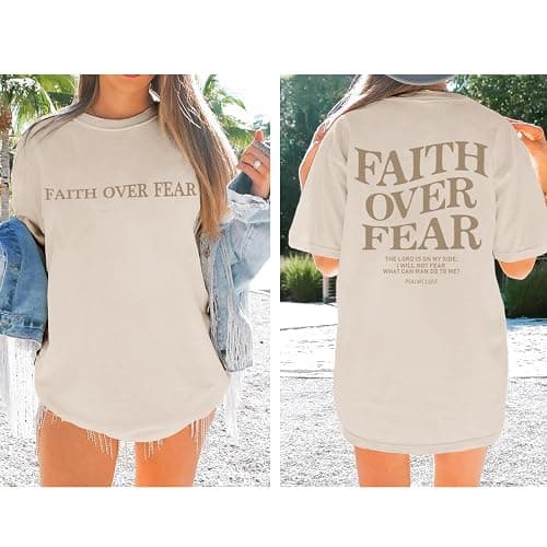 Sulayesh Faith Over Fear Christian Shirts for Women Oversized Jesus God Religious Bible Verse Tees Inspirational Tshirts Tops thumbnail 5