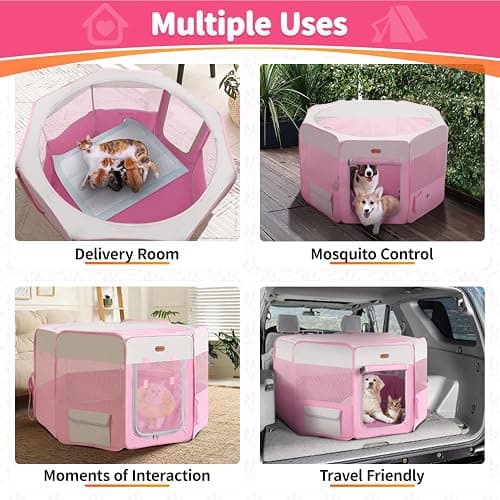 Seiyierr Dog Playpen, Portable Pet Play Pen Foldable Carrying Case, Puppy Pens Outsid for Small Cat Indoor/Outdoor, Removable Mesh Shade Cover thumbnail 5