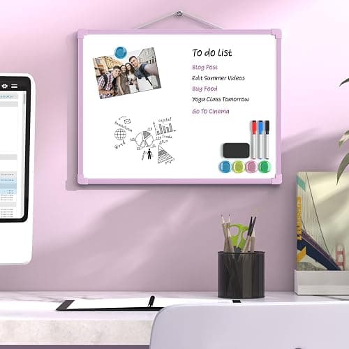 MaxGear Double-Sided Dry Erase Board for Wall, 16"x12" Hanging Whiteboard, Small Dry Erase White Board kit, Portable Whiteboard for Planning, Drawing, Memo, to Do List, Purple Frame thumbnail 2