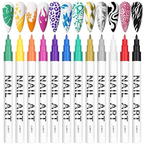 12 Color 3D Nail Art Pens Set, Kalolary Nail Pens Nail Point Graffiti Dotting Pen Drawing Painting Liner Brush for DIY Nail Art Beauty Adorn Manicure Tools - Image 1