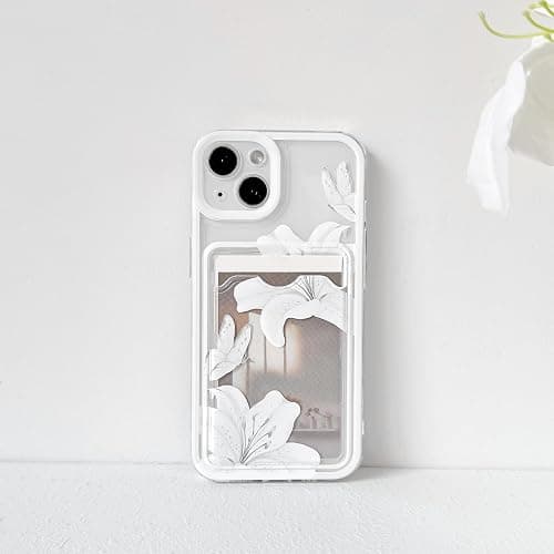 NITITOP Compatible for iPhone 13 Case Cute Lily Flower - White | Clear, Floral, Butterfly, Wallet, With card holder, Color Frame shockproof, For Women Girl, Soft TPU, Shockproof, Waterproof thumbnail 5