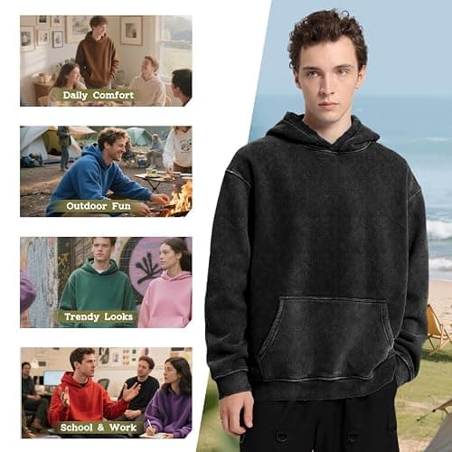 Dnzzs Men's Oversized Acid Wash Hoodies Heavyweight Cotton Fleece Sweatshirt Loose Fit Fall Winter Casual Streetwear Pullover thumbnail 3