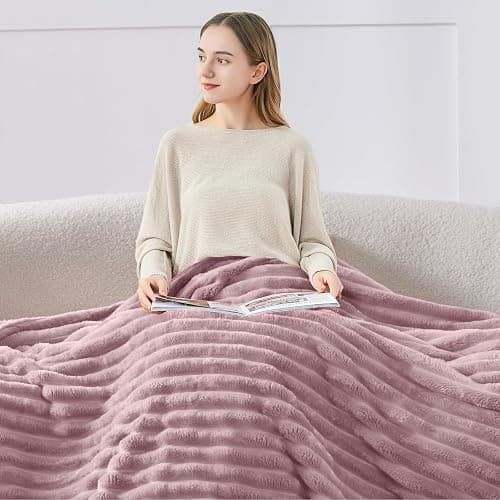 BEDELITE Fleece Throw Blanket for Couch - 300GSM Soft & Warm Fluffy Berry Purple Blanket, Decorative and Giftable Striped Blankets for Women, Men, 50"x60" thumbnail 6