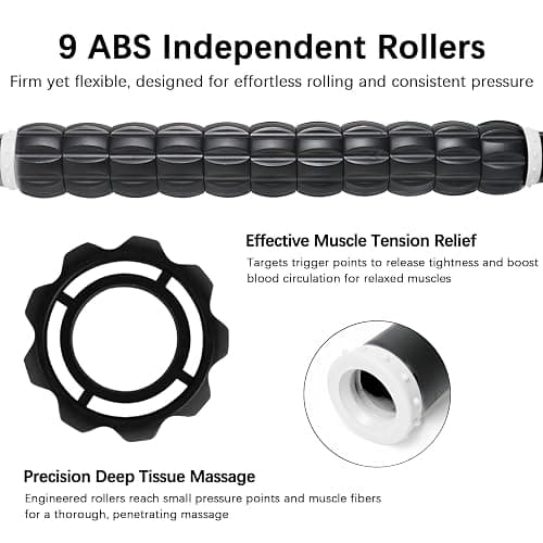 MZDXJ Muscle Roller Massage Roller Stick- Deep Tissue Fascia Blaster for Myofascial Pain Relief, Lymphatic Drainage & Body Sculpting, Handheld Physical Therapy & Recovery Tool (White black-18 inch) thumbnail 3