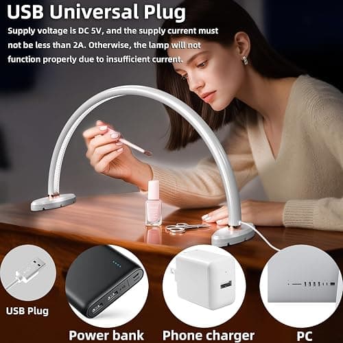 Small Half Moon Light for Nail Desk, 3 Color Temperature 3500K-6500K,180°Surround Moon Light Nail Tech,Half moon nail lamp for Manicure Sculpture Handicrafts etc Lighting,Personal DIY use 16inch thumbnail 3