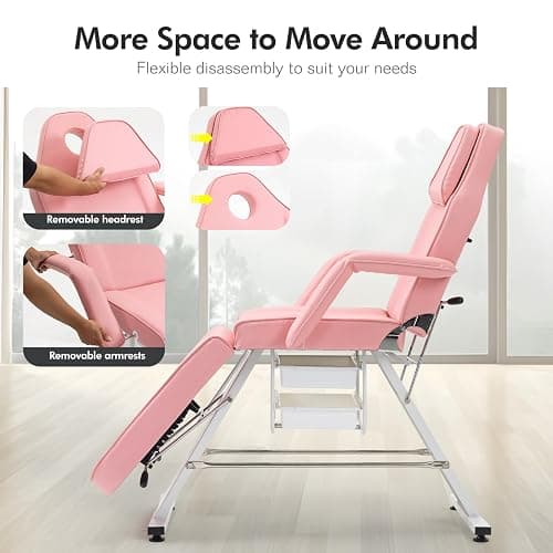 Jaxilyn Tattoo Chair Facial Bed with Two Trays Esthetician Bed Adjustable Folding Salon Bed with Hydraulic Stool Massage Bed for Professional Massage Facial Lash Beauty Treatment Spa Pink thumbnail 5