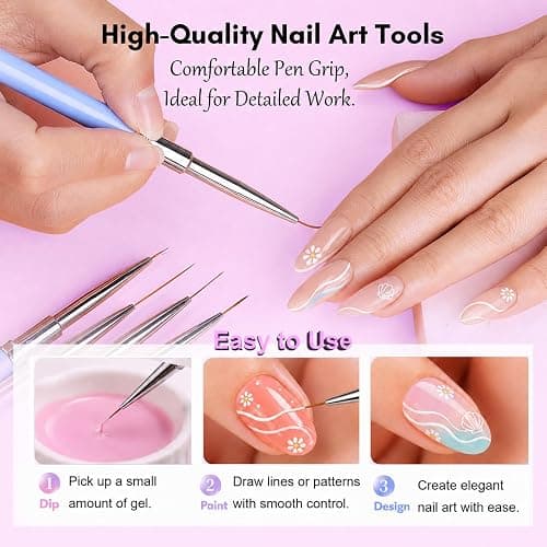 Makartt Nail Art Brushes Set: 5pcs Liner Brushes 7/9/11/15/25mm Thin Nail Art Design Brush with Cap Nail Polish Brush for Builder Gel 3D Nail Gel French Tip Tool Nail Painting thumbnail 4