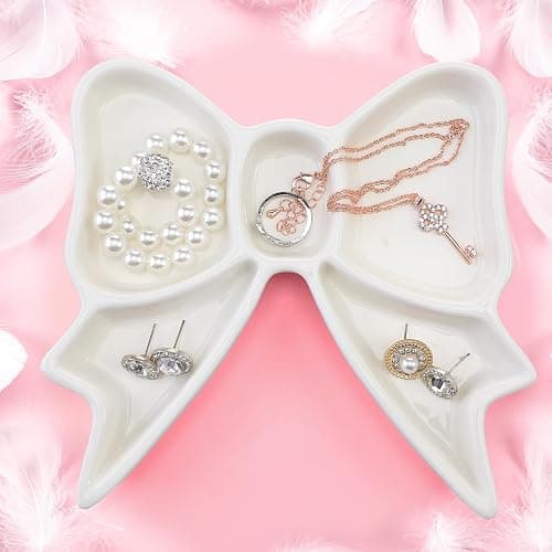 ❤️LemonRoad Coquette Bow Shaped Ceramic Jewelry Dish Tray Storage Tray Rings Necklace Bracelets Earrings Trays Cosmetics Jewelry Organizer for Coquette Room Decor Gifts thumbnail 6