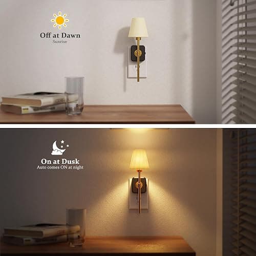 JandCase Night Lights Plug into Wall, Vintage Nightlight with Dusk to Dawn Sensor, 0-100LM Dimmable, Pleated Fabric Beige Lamp for Living Room Bedroom Hallway thumbnail 3