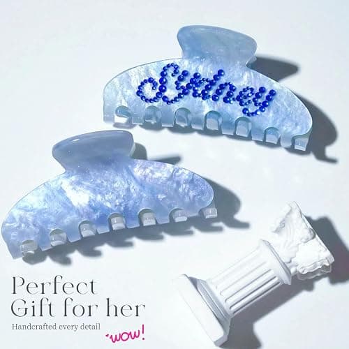 Custom Large Hair Claw Clips for Women Personalized Rhinestone Name Acetate HairClips for Thick Thin Hair Bridesmaid Gifts, Wedding & Valentine's Day Hair Accessories for Girls(Blue Sugar) thumbnail 9