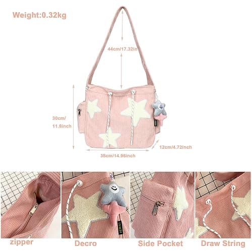 Makukke Y2K Corduroy Shoulder Bag Women, Cute Tote Bag Large Crossbody Bag for Office Work Travel Shopping thumbnail 5