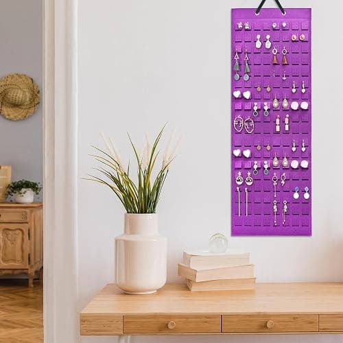Lolalet Hanging Earring Holder Organizer with 20 Hooks for Women, Earring Organizer Wall Earrings Hanger Pierced Earring Storage, Felt Stud Earring Display, 608 Holes for Earrings - Purple, 1 Pack thumbnail 6