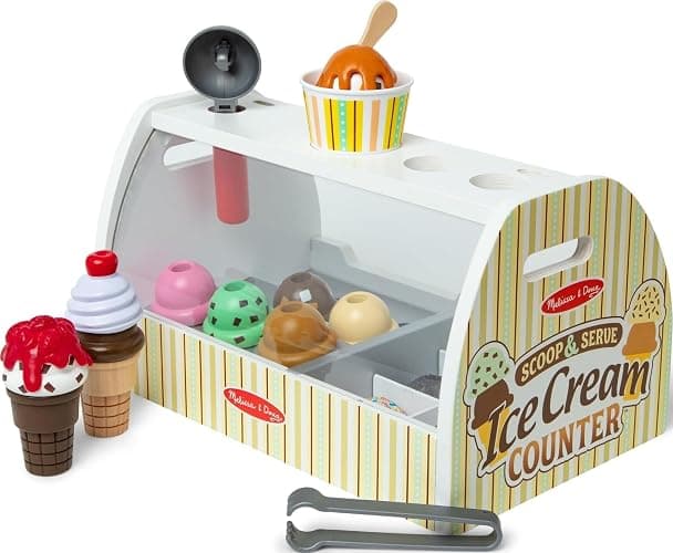 Melissa & Doug Wooden Scoop & Serve Ice Cream Counter, Pretend Play Store, 28 Toy Food & Play Kitchen Accessories, Preschool Toys for Girls & Boys 3+ - Image 1
