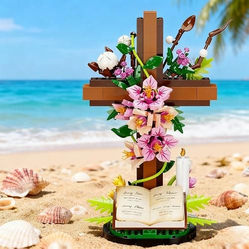 BGGJJ The Cross Flower Building Block Set,DIY Plastic Floral Bible Cross Flower Building Set Easter Decor Adult Home Spiritual for Women and Mothers Adults Construction Play thumbnail 3