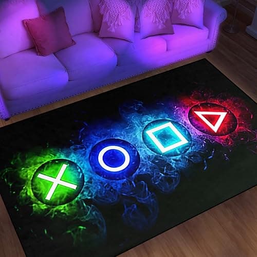 Games Area Rugs, Gamer Rug for Boy Cool Player Room Decor, Gaming Carpets for Boys Teens, Child Play Soft Floor Mat for Dining Living Room Sofa, Video Game Decor Decorate Doormats Black thumbnail 4