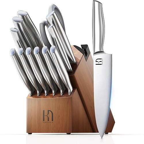 KnifeSaga Kitchen Knife Set 14 Piece Premium Japanese High Carbon Stainless Steel Knife Block Sets with Built-in Sharpener, Razor Sharp Knives Set for Kitchen, Quality Acacia Wood Block Knife Set - Image 1