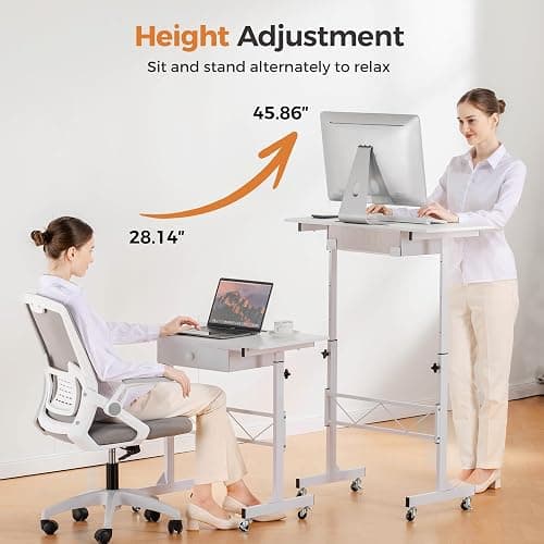 Small Standing Desk Adjustable Height Small Computer Desk Mobile Portable Rolling Laptop Table with Wheels 32" Computer Workstation Sit Stand Desks Portable Standing Table Treadmill desks thumbnail 4