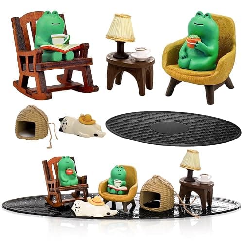 Noamus 8 Pieces Miniature Frog Figurines, Adorable Resin Collectibles Set, Cute Frog Statue Sculpture, Funny Desk Accessories for Garden Bedroom Office Decor, Plant Shelf - Image 1