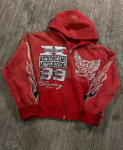 OANTGM Zip Up Hoodie Grunge Jackets Streetwear Y2k Unisex Emo Vintage 2000s Outerwear Oversized Graphic Hoodies Star Rapper thumbnail 2