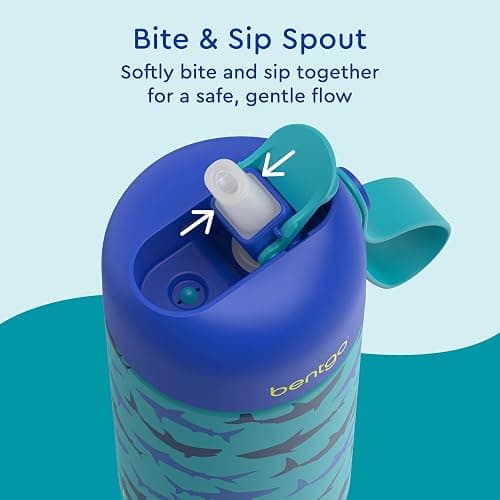 Bentgo® Kids Stainless Steel Insulated Water Bottle - Leak-Proof; Keeps Cool for 12 Hours; Durable, BPA-Free, Dishwasher Safe 14 oz. Cup for Ages 3+ for School/Sports/Daycare (Sharks) thumbnail 5