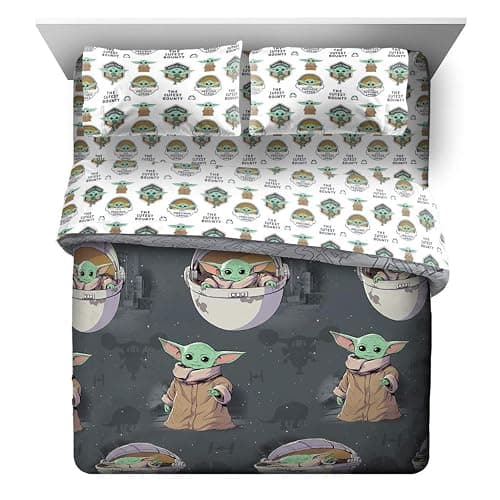 Jay Franco Star Wars The Mandalorian The Child 5 Piece Queen Bed Set - Includes Reversible Comforter & Sheet Set - Bedding Features Baby Yoda - Super Soft Fade Resistant Microfiber Official Product thumbnail 3