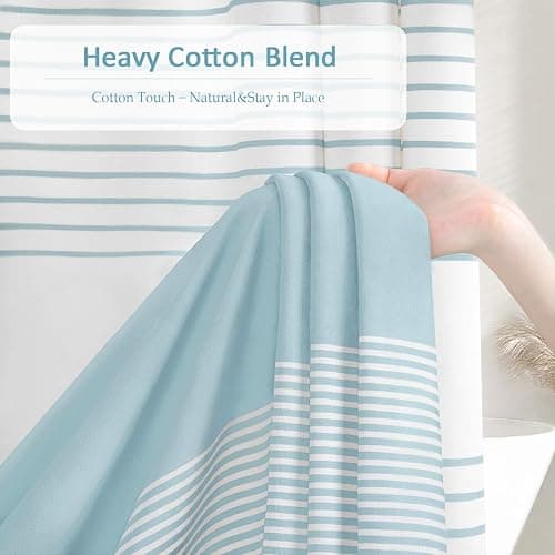 XOGUIBO Aqua Blue Shower Curtain Cotton Coastal Ocean Striped Shower Curtains for Bathroom with Tassel 72 X 72 thumbnail 5