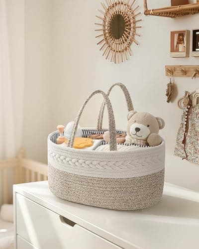 Maliton Wickeltisch Organizer，Baby Organizer Korb，Aufbewahrungskorb für den Wickeltisch，Windel Caddy mit Fächern & Griffen，Geschenke für Neugeborene thumbnail 2