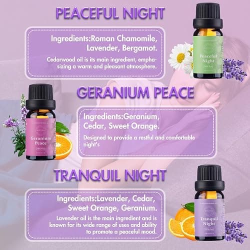WECONA Essential Oils for Diffusers for Home - Sleep Aromatherapy Oils Set for Humidifiers, 6x10ml - Essential Oil Blends Including Lavender, Cedar, Sweet Orange, Geranium, Roman Chamomile thumbnail 3