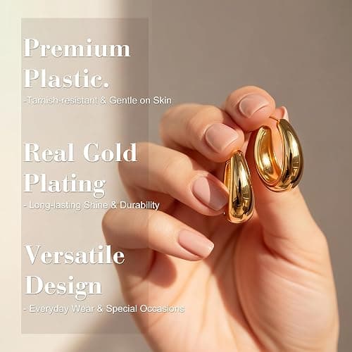 30 Pairs Chunky Gold Hoop Earrings for Women, Multipack Jewelry for Gift | Multiple Styles, lightweight, Stackable, Premium Resin, 14K Gold-plated, Hypoallergenic, Great for Party/Gathering/Wedding thumbnail 6