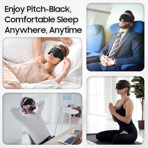 MOEASEii Sleep Mask - Total Blackout 3D Sleeping Mask, Super Lightweight & Silky Soft Eye Mask for Sleeping, Fully Adjustable Fit for Home, Office, Traveling, Meditation, Yoga, Black thumbnail 6