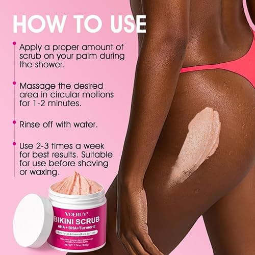 Bikini Area Exfoliator with 10% AHA+BHA & Turmeric, Ingrown Hair & Razor Bumps for Bikini Underarm Area, Skin Moisturizing, Smoothing, Even Skin Tone Exfoliating Body Scrub with Walnut Shell Powder thumbnail 8
