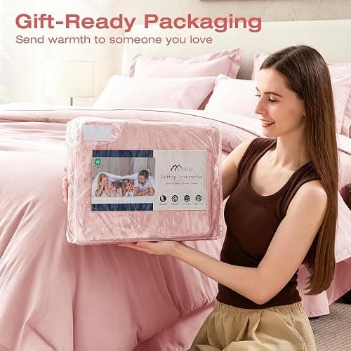 Sasttie Queen Comforter Set 7-Piece Pink, Pre-Washed Bed in a Bag | Soft & Breathable, All-Season Bedding Set with Comforter, Sheets, Pillowcases & Pillow Shams, OEKO-TEX, Down Alternative thumbnail 7