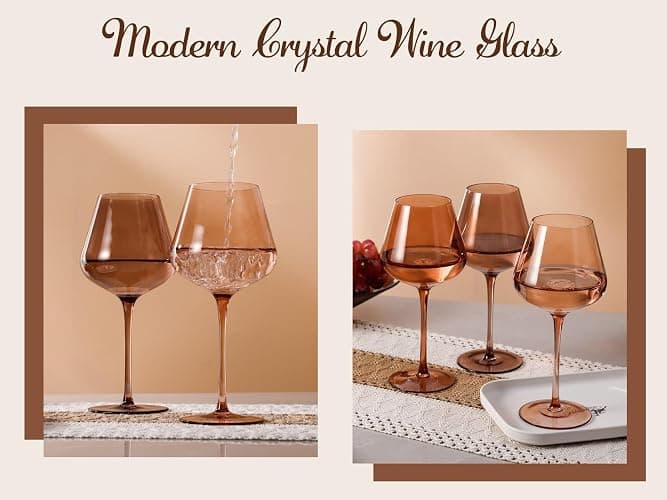 Physkoa Venus Wine Glasses Set of 6-18oz Hand Blown Amber Wine Glass with Stem, Unique Melanin Colored Wine Glasses, Mocha Mousse-Inspired Colors Glassware for Home Decor & Gifts thumbnail 5
