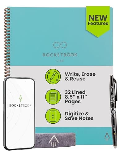 Rocketbook Core Reusable Smart Notebook, Letter Size 8.5x11, Teal | Lined Pages For School Work and Creative Projects, Includes Pen and Towel - Image 1