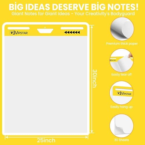 (6 Pads) Sticky Easel Pad 25 in x 30 in Post, Large Self Stick Flip Chart Premium Paper for Teachers, Mount to Most Surfaces and Bleedproof, Super Sticking Power thumbnail 2