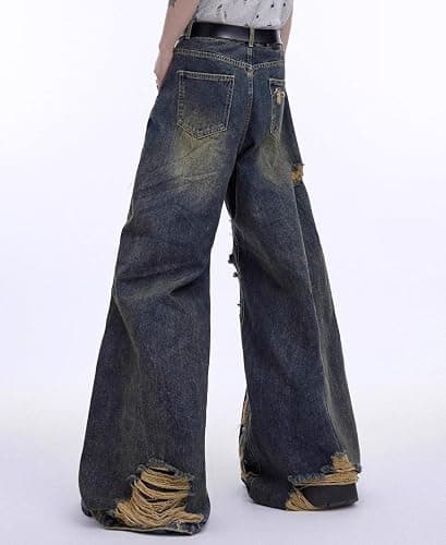 Y2k Retro Niche Baggy deconstruction Tassel Ripped Jeans Men's and Women's Large Pocket Design Sense Work Pants thumbnail 9