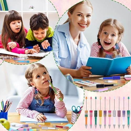 Vellibring 90 Pcs DIY Diamond Beadable Pen Kit Multicolor Bulk Ballpoint DIY Crafting Pens with 8 Colors Refills & Bags for Students Teens Teachers School Office Accessories Supplies thumbnail 7