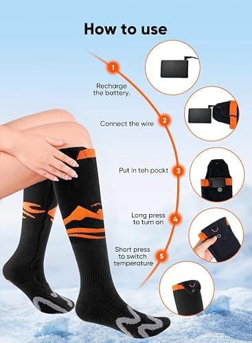Heated Socks, Auxemu 6000mah Rechargeable Heated Socks for Women Men with APP/Upgraded Button Control, 360° Heating Feet Warmer for Winter Hunting Fishing Skiing Outdoor - Image 1