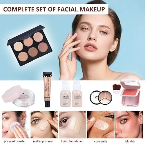 Makeup Set for Women Full Kit Includes, eyeshadow、 liquidfoundation,Loose powder,Eyebrow pencil,Lipstick Eye Pencil Makeup BrushesMakeup practice board 4-color lip gloss set thumbnail 4