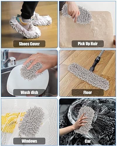 WellMall 8 Pcs Mop Slippers Socks Floor Cleaning,Microfiber Shoe Covers dust Washable Reusable for Woman Man House Kitchen (Grey) - Gray thumbnail 7