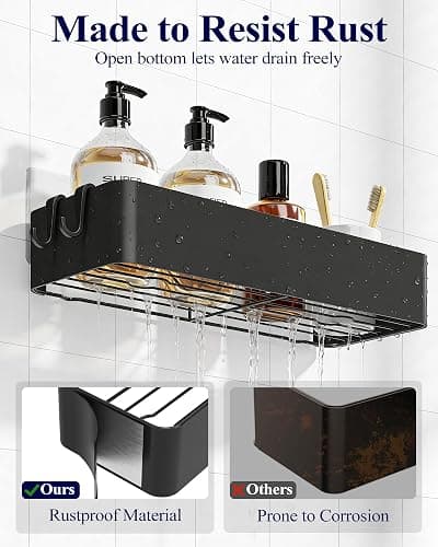 Kitsure Shower Caddy - 2 Pack Adhesive Shower Organizer, Rustproof Metal Shelves, No-Drill Bathroom Organizers and Storage, Black, XX-Large thumbnail 3