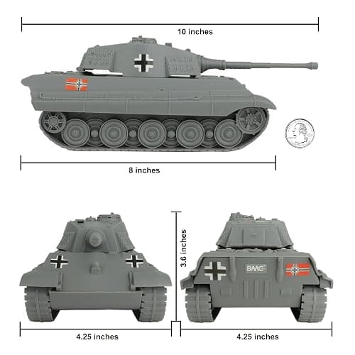 BMC WWII Gray German King Tiger Toy Tank 1:32 Scale for 54mm Army Men Soldier Figures thumbnail 2