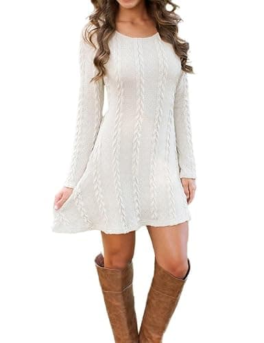 Mansy Sweater Dress for Women Cable Knit Ribbed A-Line Short Fitted Pullover Sweaters Dresses Fall Winter - Image 1